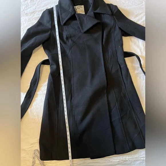 London Fog Black Belted Wool Wrap Coat Size Large. - Picture 14 of 16
